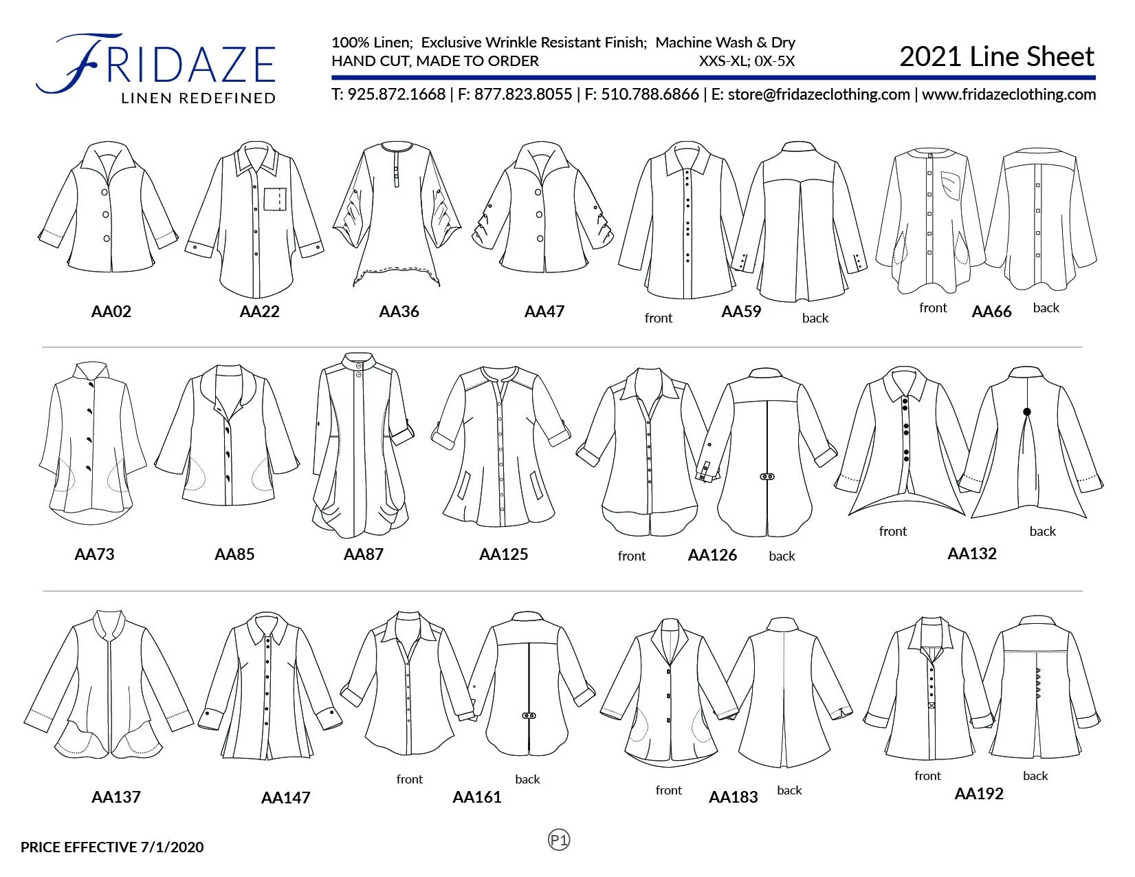 Retail Line Sheet & Color Chart — Fridaze - The Original Wrinkle